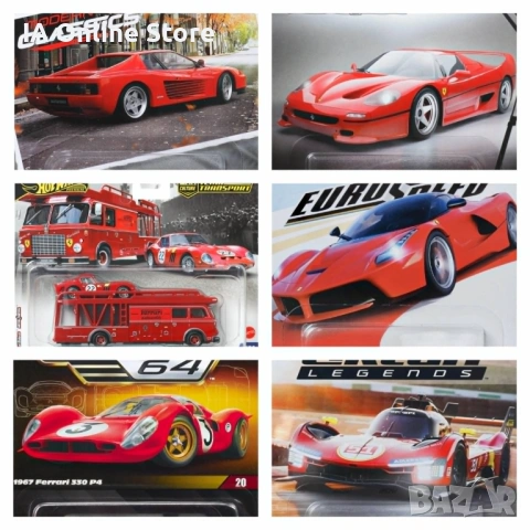 Hot Wheels Ferrari 499P; Testarossa; LaFerrari; 250 GTO & Fiat Transporter