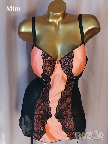 Hunkemoller XL 90 D Розов сатенен корсет / нощница/ с жартиери за чорапи , снимка 3 - Корсети, бюстиета, топове - 54965183