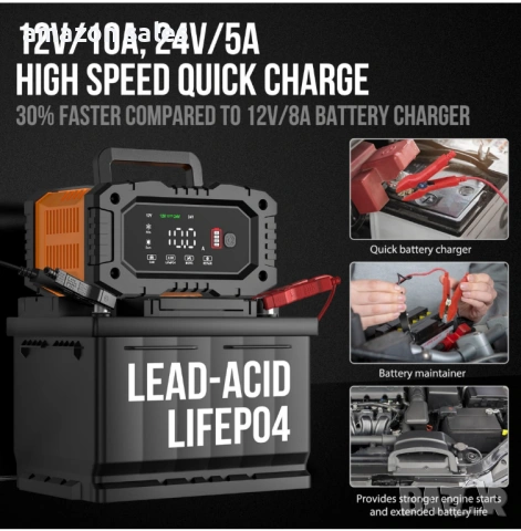 NEXPEAK NC202 10-Amp зарядно устройство за батерии 12V 24V LiFePO4 оловно-киселинни 8-степенно, снимка 3 - Аксесоари и консумативи - 54575096