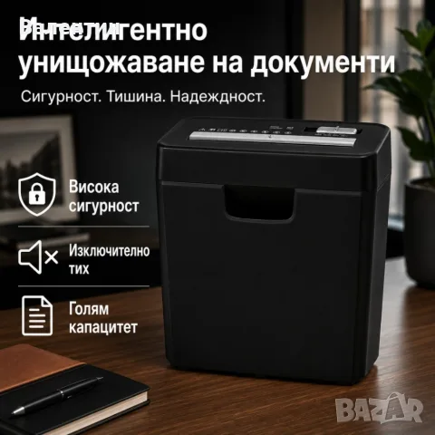 Шредер за документи 6 листа, P-2, 10L контейнер, унищожава кредитни карти, Reverse, снимка 4 - Принтери, копири, скенери - 55453649