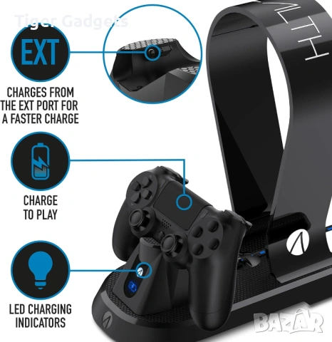 STEALTH SP-C60 Charging Station – зарядна станция и стойка за слушалки за PS4, снимка 5 - Аксесоари - 53976385