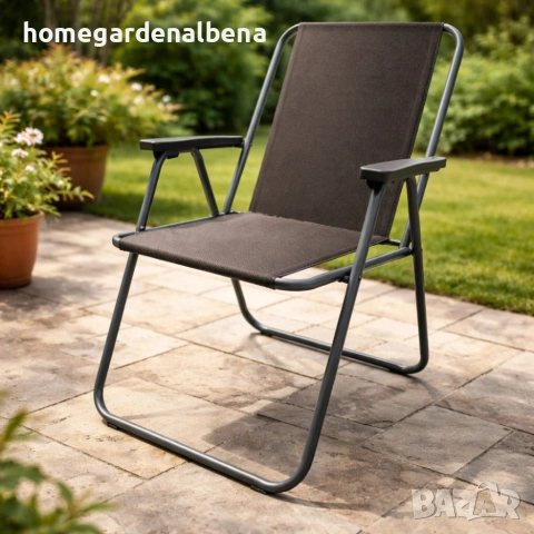 Сгъваем градински стол 53x59x76 см – прахово боядисана стомана, сив или черен, снимка 2 - Градински мебели, декорация  - 54108959