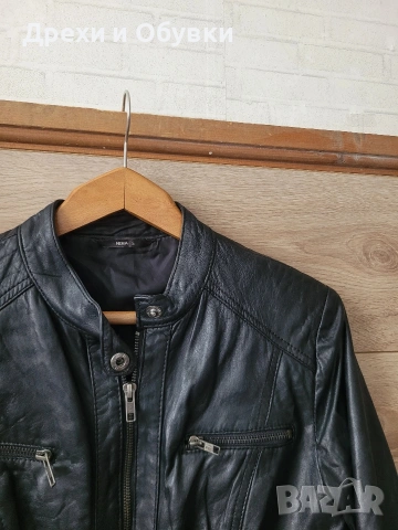 Черно яке естествена кожа HEMA , снимка 5 - Якета - 54318002