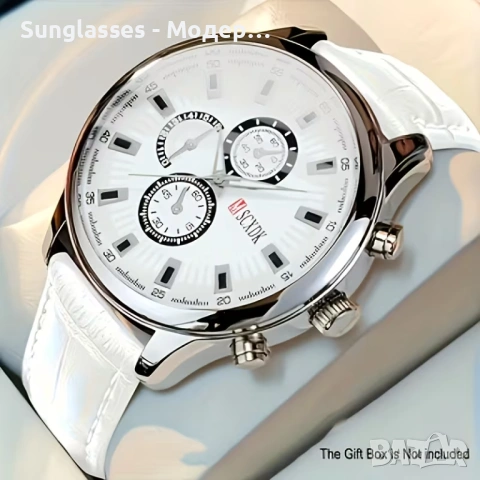 Луксозен мъжки часовник в бяло – изискан дизайн и премиум визия, снимка 2 - Мъжки - 54009663