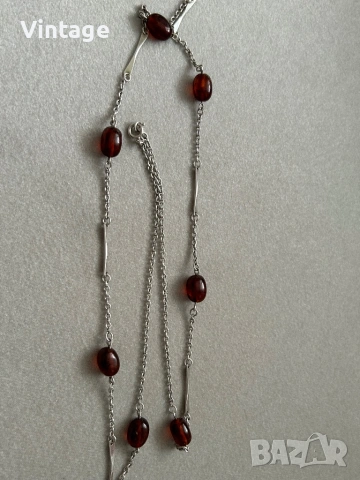 Старинно немско сребърно колие с естествени кехлибари , снимка 7 - Колиета, медальони, синджири - 53981304
