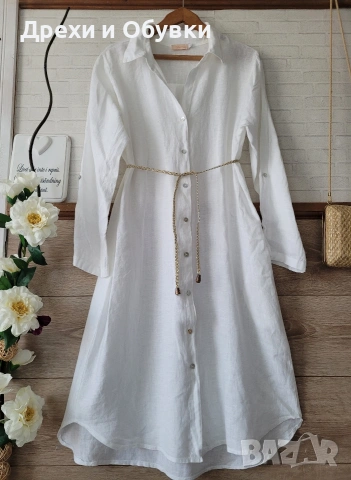 Бяла рокля тип риза 100% ЛЕН PLAZA NERA 