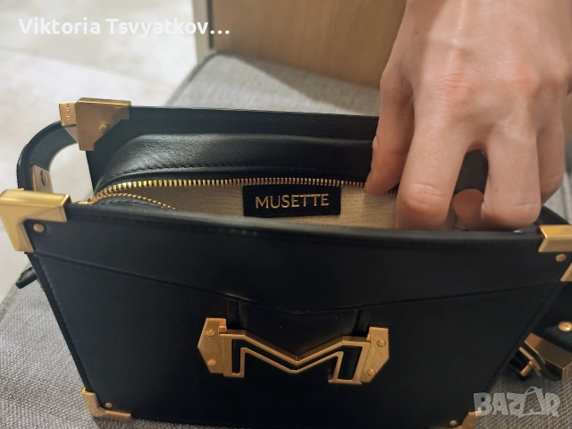 Луксозна черна чанта от естествена кожа MUSETTE – модел Queen Victoria (Перфектна!), снимка 5 - Чанти - 55212416