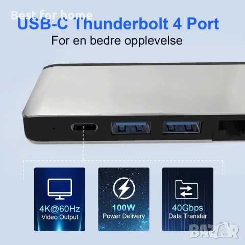 Докинг станция за Surface Pro 12, хъб за Surface Pro 12 с 4K HDMI, USB-C Thunderbolt 4 , снимка 4 - Кабели и адаптери - 54998825