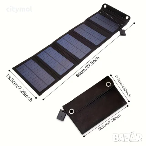 Foldable Solar Panel 35W, сгъваем соларен панел, 5 панела, USB изход, снимка 4 - Външни батерии - 55373240