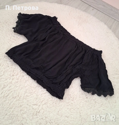 черна къса блузка с голи рамене H&M, снимка 2 - Тениски - 49148331