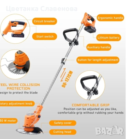 Електрически тример/коса за трева Grenintol DUX008 21 V/2500 mAh, снимка 2 - Други инструменти - 54108960