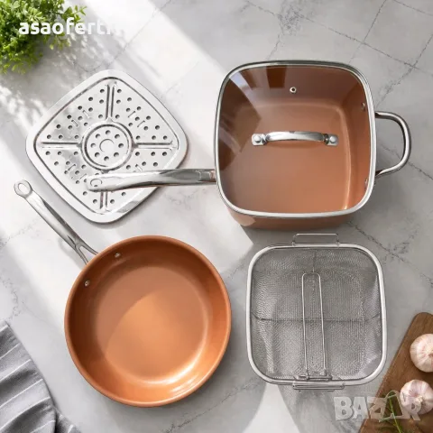Комплект медни тигани от 5 части + допълнителен тиган Migas