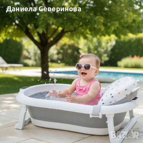 Сгъваема бебешка вана с термометър и възглавница, снимка 2 - За банята - 54066757