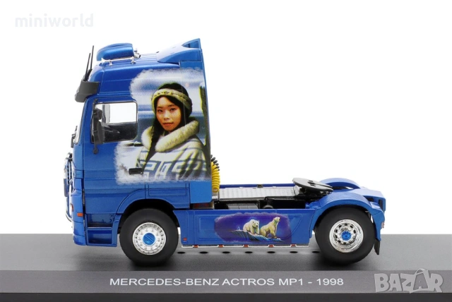 Mercedes-Benz ACTROS MP1 влекач "Eskimo Arctic" 1998 - мащаб 1:43 на Hachette нов в блистер, снимка 3 - Колекции - 54695903