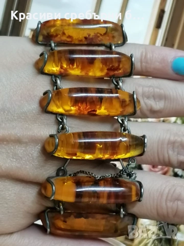 Масивна сребърна Fishland с балтийски кехлибар , снимка 5 - Гривни - 53903584