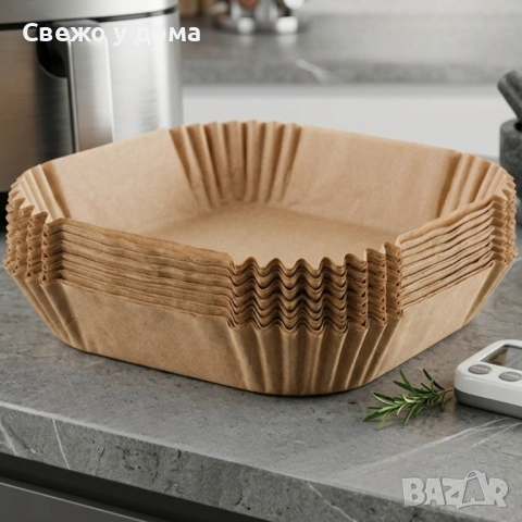 Незалепващи хартиени подложки за Air Fryer 20 x 20 x 4.5 cm  – 100 бр. - топлоустойчиви до 240°C