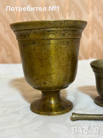 Комплект от старинни месингови хаванчета с чукало, снимка 3 - Антикварни и старинни предмети - 55327251