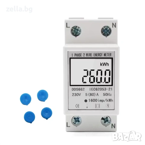 Монофазен електромер за DIN шина 35mm LCD 5(80)A 230V с измерване на kWh, напрежение 10419