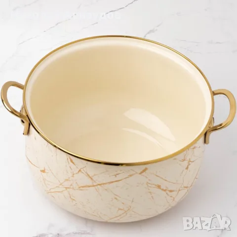 Тенджера Goldmann GM 8017-24B, 6.2L, 24x15см, Емайлирана, Индукция, Златист/Мрамор, снимка 6 - Съдове за готвене - 55645588