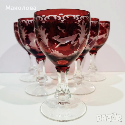 Шест чаши от Бохемско стъкло Egermann., снимка 2 - Колекции - 55289243