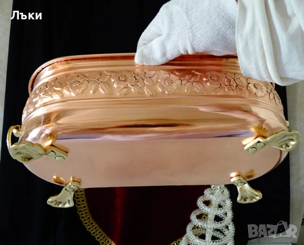 Медна фруктиера,жардениера,чиста червена мед. , снимка 7 - Антикварни и старинни предмети - 54682679