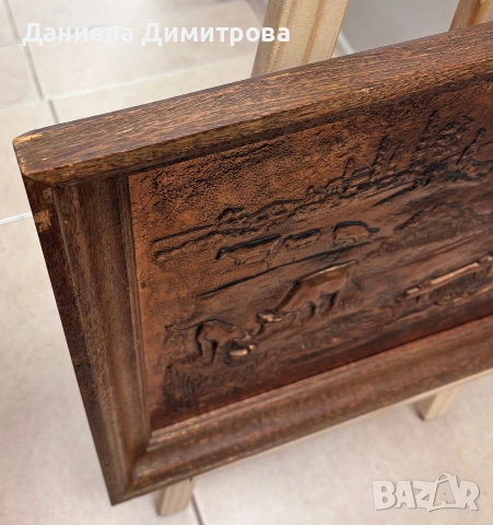 Медна картина с дървена рамка, снимка 4 - Антикварни и старинни предмети - 55008966