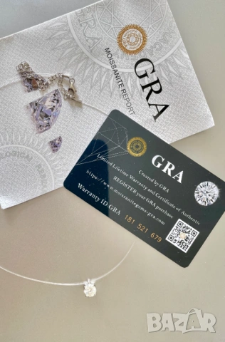 Сребърно колие "Невидима корда" с 1ct Moissanite проба 925 и GRA сертификат, снимка 2 - Колиета, медальони, синджири - 54343099