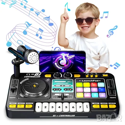 DJ миксиращ пулт с Bluetooth и микрофон на стойка 🎤, снимка 4 - Музикални играчки - 55664471