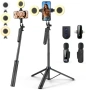 Нов комплект Селфи стик статив 180 см с LED светлини и безжични микрофони, снимка 1