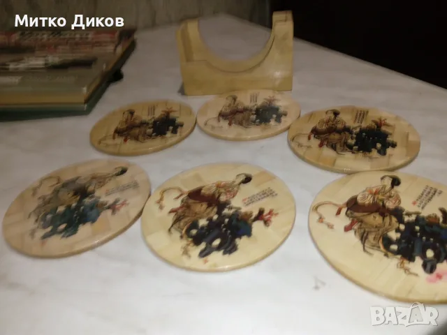 Бамбукови 6 броя комплект подложки с поставка маркови нови, снимка 3 - Декорация за дома - 55571819