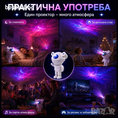 Лазерен звезден проектор астронавт парти диско лампа нощна LED, снимка 3 - Детски нощни лампи - 45418851