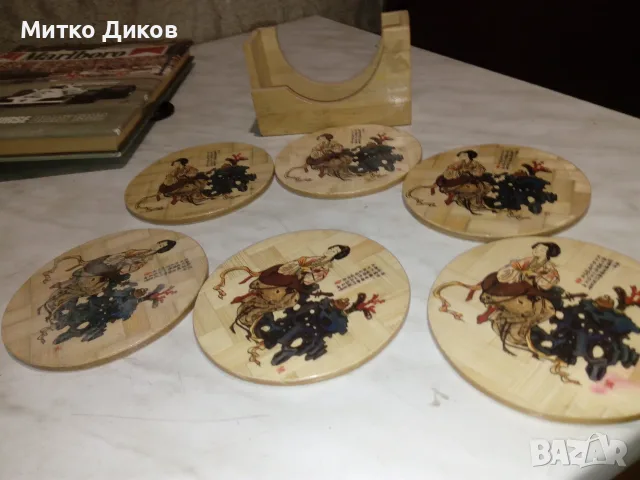 Бамбукови 6 броя комплект подложки с поставка маркови нови, снимка 2 - Декорация за дома - 55571819