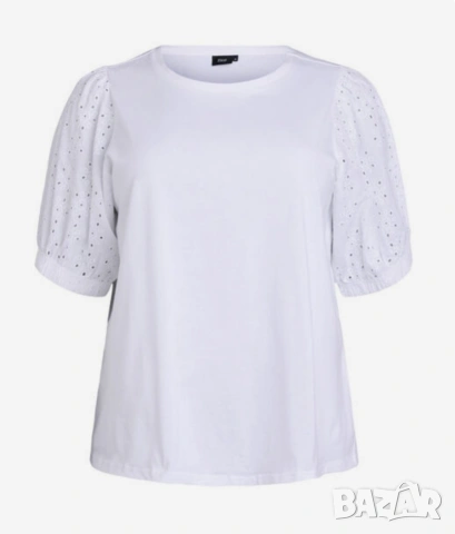 Макси бяла, памучна тениска с бродирани ръкави , снимка 5 - Тениски - 54308905