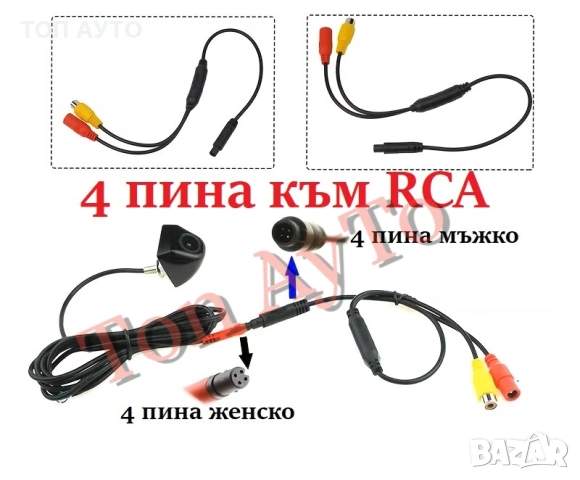 Преходна Букса 4 Пина Pin към RCA (AV) за Камера за Задно Виждане, снимка 3 - Аксесоари и консумативи - 55101614
