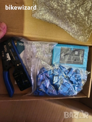Комплект инструменти за кримпване на RJ45 Cat7/6/5 с 50 позлатени конектора и тестер – Комплект НОВО, снимка 6 - Други инструменти - 54360104