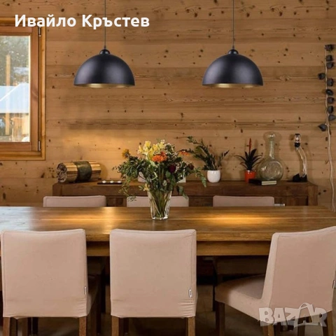 Модерна индустриална висяща лампа 2 бр. винтидж Ø30см E27 – Черно Злато, снимка 4 - Полилеи - 54986174