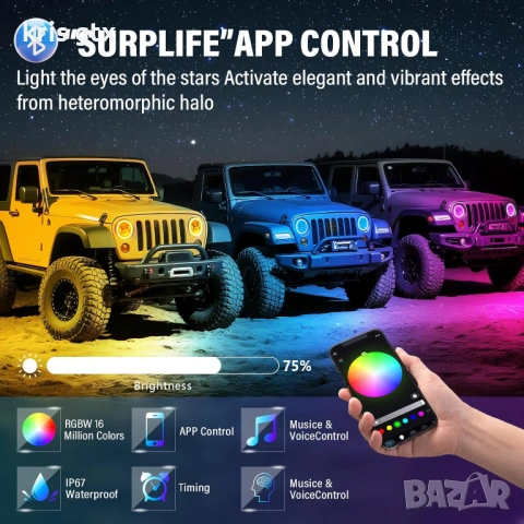 7 inch 7 инчa RGB LED Диодни фарове джип Jeep Wrangler JK LJ Lada Niva Golf 2 Cherokee Angel Eye, снимка 6 - Аксесоари и консумативи - 54401915