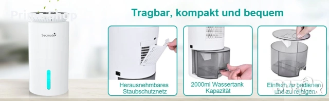 Промо! Електрически влагоуловител Secmote, 2000ml, 50m². Обезвлажнител с двоен полупроводник, снимка 7 - Влагоабсорбатори и влагоуловители - 55168027