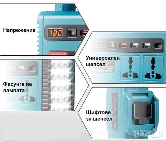 Преносим интелигентен инвертор с фенер + 2 батерии 38V, снимка 9 - Къмпинг осветление - 54981633