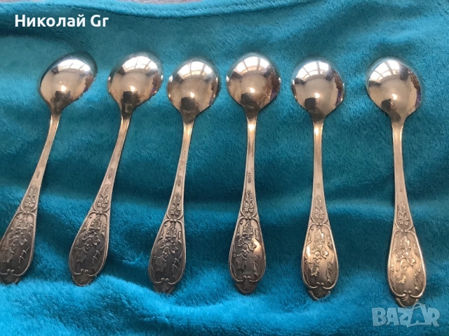 Лъжици посребрен произведено вСССР1974 години Мстера  дължина 18см отличен състояние, снимка 2 - Антикварни и старинни предмети - 54146911