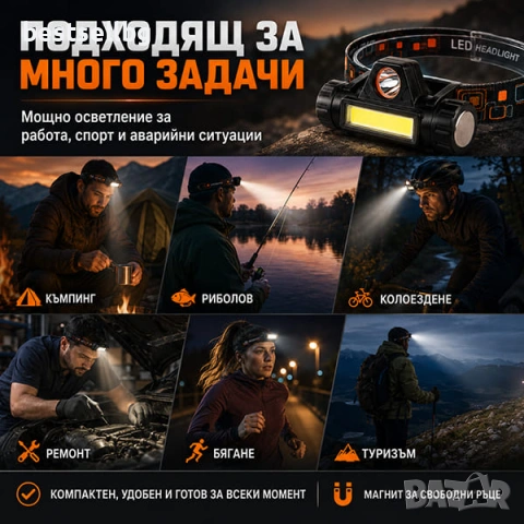 Акумулаторен LED челник фенер глава бягане планина лов риболов каска, снимка 3 - Къмпинг осветление - 29017098