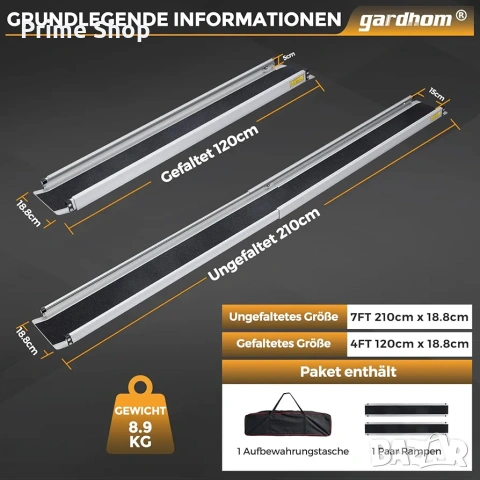 Телескопична алуминиева рампа за инвалидни колички gardhom, 120-213 см, 272 кг, к-кт от 2 бр., снимка 4 - Други - 54447038