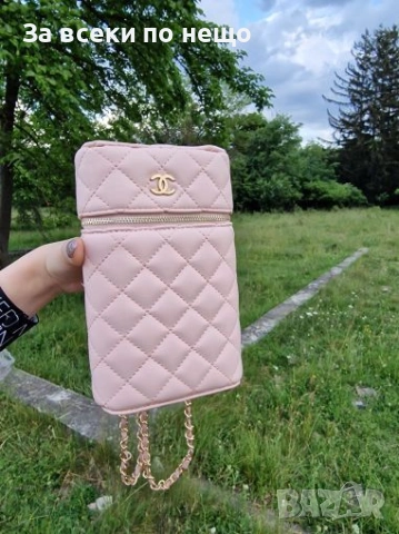 Chanel Дамска Розова Кожена Чанта С Метална Златиста Дръжка С Кутия Код malkite-29693, снимка 2 - Чанти - 55042111