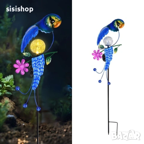 Екзотичен светещ папагал със соларен панел и лесен монтаж – Градинска декорация 4473, снимка 7 - Соларни лампи - 53978049
