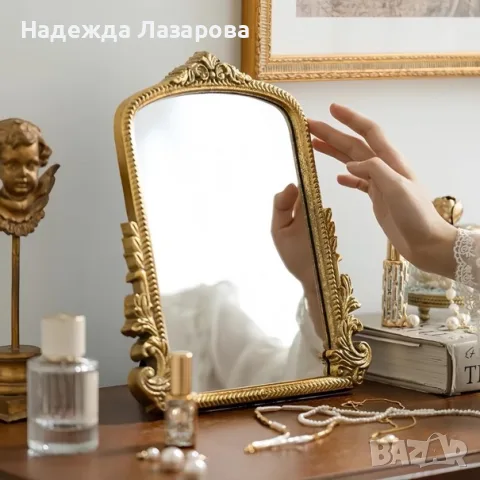 Feyarl Винтидж огледало за грим , декоративно огледало - Златист цвят, снимка 2 - Огледала - 55603880