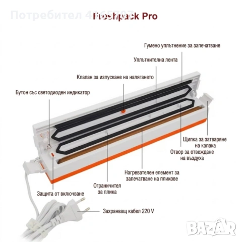 FreshpackPro BT - Вакуумна машина за запечатване на храна за по-дълга свежест и защита от разваляне, снимка 2 - Други стоки за дома - 54545190