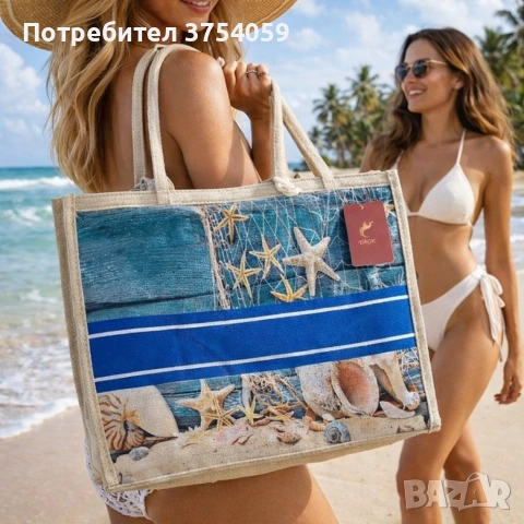 Стилна лятна чанта за плаж и разходка, размер 43 х 34 см, снимка 8 - Чанти - 55160978