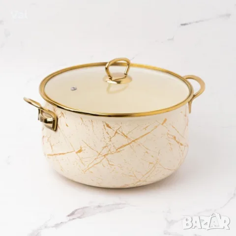 Тенджера Goldmann GM 8017-26B, 26см., Емайл, Индукция, Бял/Старо злато, снимка 2 - Съдове за готвене - 55340435