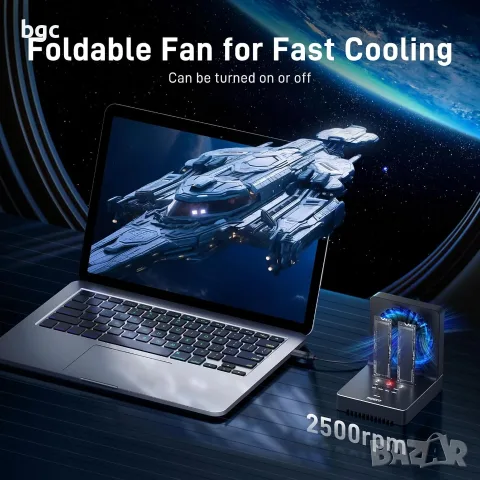 Докинг Станция NVMe M.2 SATA SSD Cloner, USB 3.2 Gen 2, 20 Gbps, сгъваем охлаждащ вентилатор,, снимка 9 - Друга електроника - 55539047