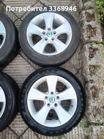 Оригинални джанти Шкода Йети Октавия 16" 5х112 с гуми Skoda YETI OCTAVIA 5x112 Michelin 205/55/16, снимка 4 - Гуми и джанти - 55285664
